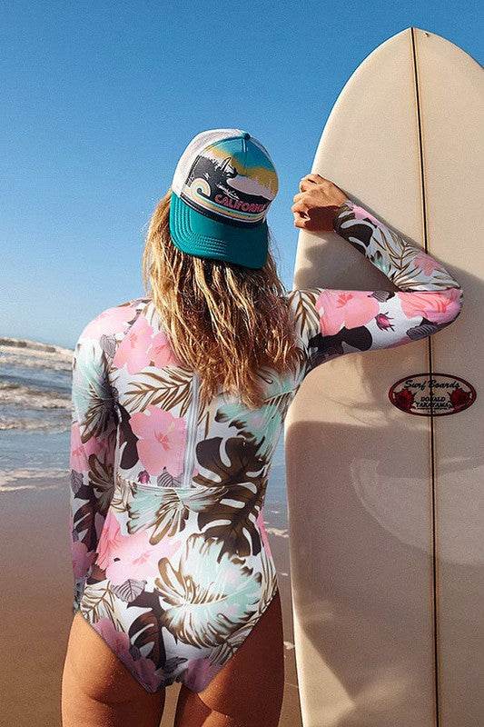 Pink Floral Cut Out Long Sleeve UPF 50 Rash Guard - Shop Style & More | Fresh Looks, Everyday Deals & Free Shipping