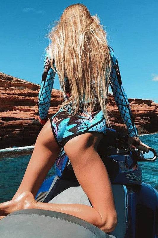 Leaf Printed Long Sleeve Half Zip UPF50 Rash Guard - Shop Style & More | Fresh Looks, Everyday Deals & Free Shipping