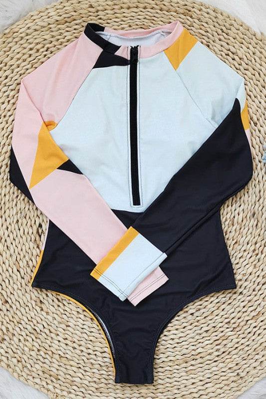 Colorblock Front Zip One Piece UPF50 Rash Guard - Shop Style & More | Fresh Looks, Everyday Deals & Free Shipping