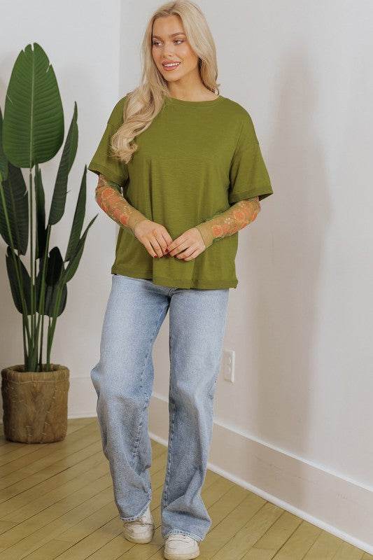 Faux Two Piece Floral Long Sleeve Patchwork Tee - Shop Style & More | Fresh Looks, Everyday Deals & Free Shipping