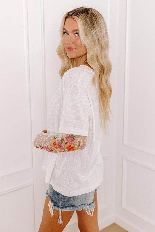Faux Two Piece Floral Long Sleeve Patchwork Tee - Shop Style & More | Fresh Looks, Everyday Deals & Free Shipping