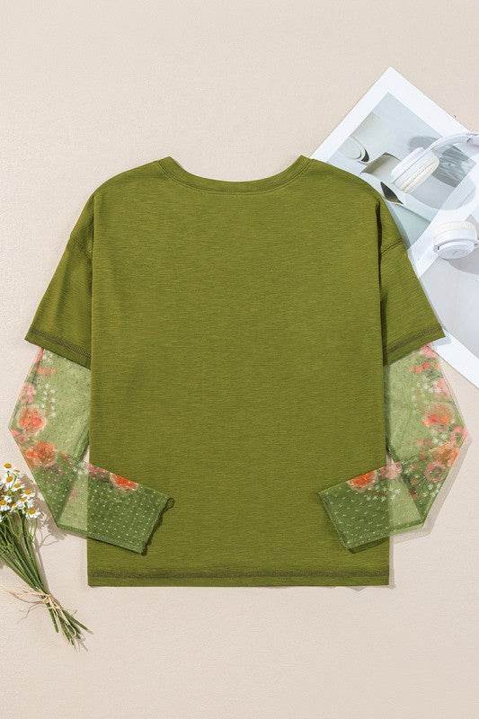 Faux Two Piece Floral Long Sleeve Patchwork Tee - Shop Style & More | Fresh Looks, Everyday Deals & Free Shipping