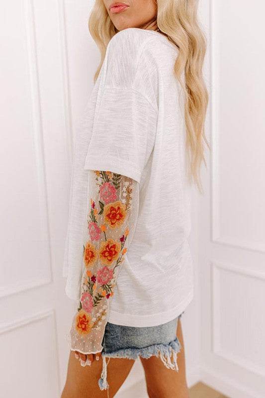 Faux Two Piece Floral Long Sleeve Patchwork Tee - Shop Style & More | Fresh Looks, Everyday Deals & Free Shipping