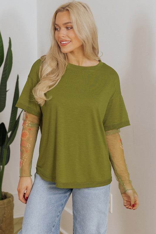 Faux Two Piece Floral Long Sleeve Patchwork Tee - Shop Style & More | Fresh Looks, Everyday Deals & Free Shipping