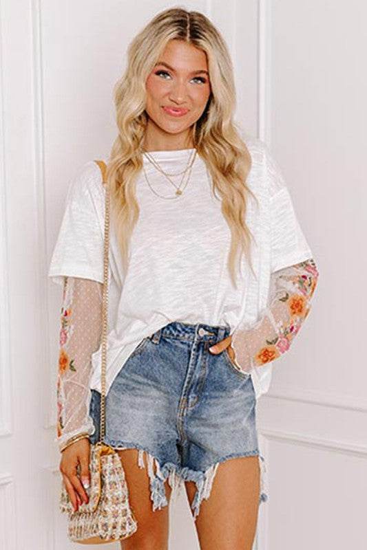 Faux Two Piece Floral Long Sleeve Patchwork Tee - Shop Style & More | Fresh Looks, Everyday Deals & Free Shipping