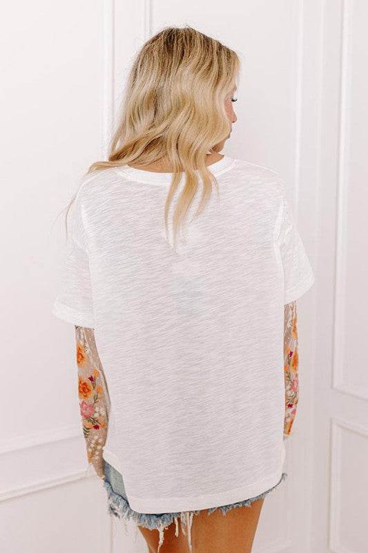 Faux Two Piece Floral Long Sleeve Patchwork Tee - Shop Style & More | Fresh Looks, Everyday Deals & Free Shipping
