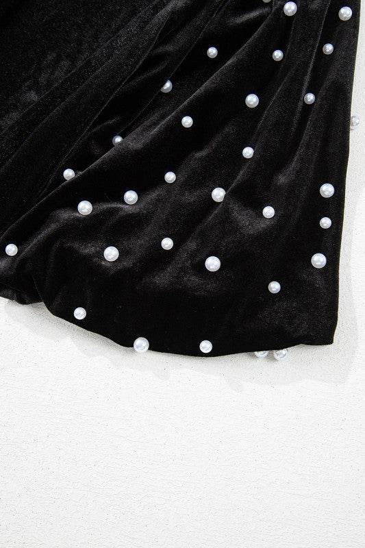Black Pearl Beaded Half Sleeve Velvet Top - Shop Style & More | Fresh Looks, Everyday Deals & Free Shipping