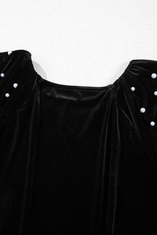 Black Pearl Beaded Half Sleeve Velvet Top - Shop Style & More | Fresh Looks, Everyday Deals & Free Shipping