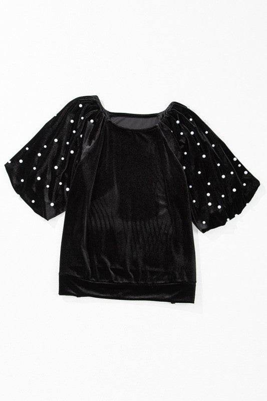 Black Pearl Beaded Half Sleeve Velvet Top - Shop Style & More | Fresh Looks, Everyday Deals & Free Shipping