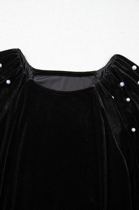 Black Pearl Beaded Half Sleeve Velvet Top - Shop Style & More | Fresh Looks, Everyday Deals & Free Shipping