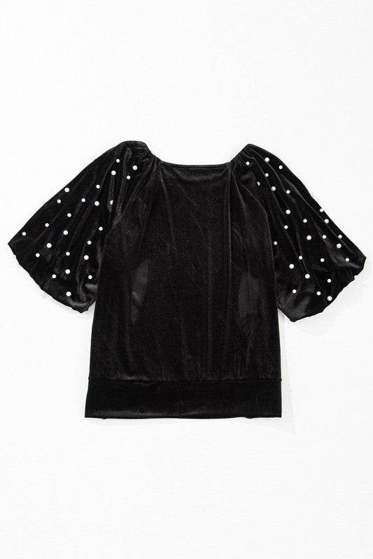 Black Pearl Beaded Half Sleeve Velvet Top - Shop Style & More | Fresh Looks, Everyday Deals & Free Shipping