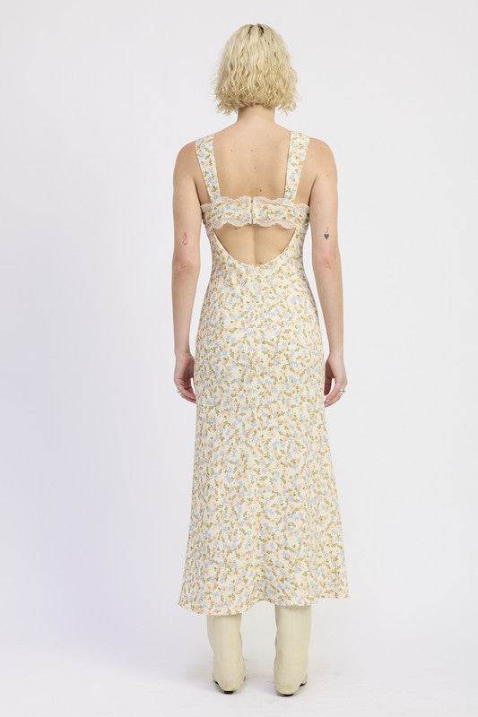 DITSY PRINT MIDI DRESS WITH CUTOUT AND LACE TRIM - Shop Style & More | Fresh Looks, Everyday Deals & Free Shipping