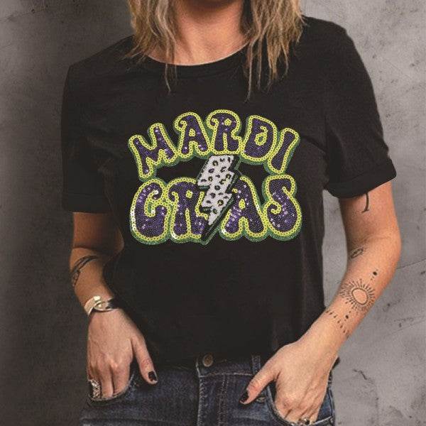 Mardi Gras Pattern Crew Neck Short Sleeve Top - Shop Style & More | Fresh Looks, Everyday Deals & Free Shipping