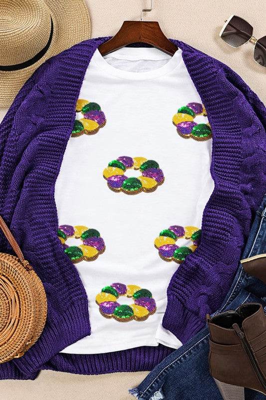 Mardi Gras Pattern Crew Neck Short Sleeve Top - Shop Style & More | Fresh Looks, Everyday Deals & Free Shipping