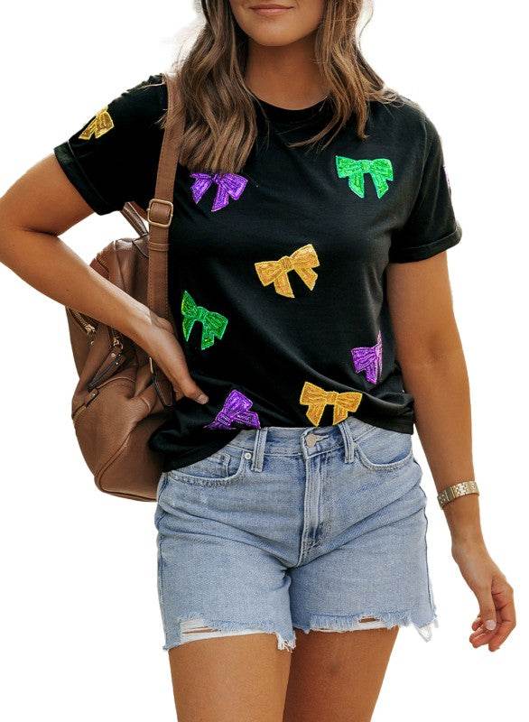 Mardi Gras Pattern Crew Neck Short Sleeve Top - Shop Style & More | Fresh Looks, Everyday Deals & Free Shipping