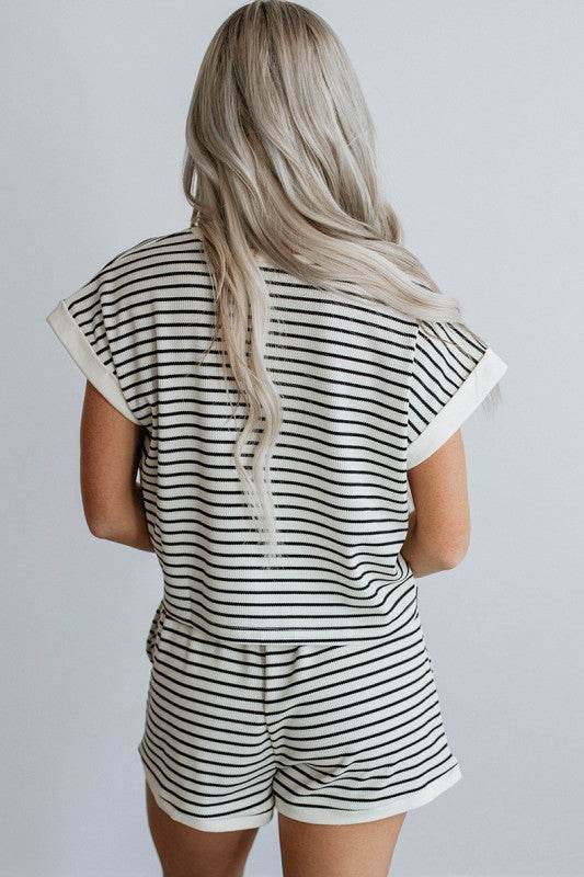 White Stripe Contrast Edge Tee and Shorts Set - Shop Style & More | Fresh Looks, Everyday Deals & Free Shipping