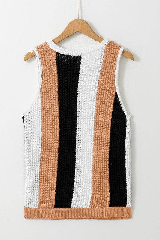 Stripe Color Block Sleeveless Knitted Sweater Vest - Shop Style & More | Fresh Looks, Everyday Deals & Free Shipping