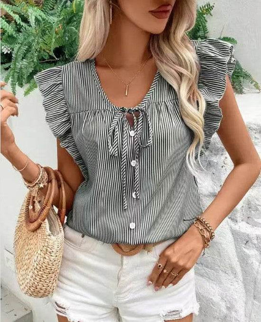 Striped ruffle tie front blouse - Shop Style & More | Fresh Looks, Everyday Deals & Free Shipping