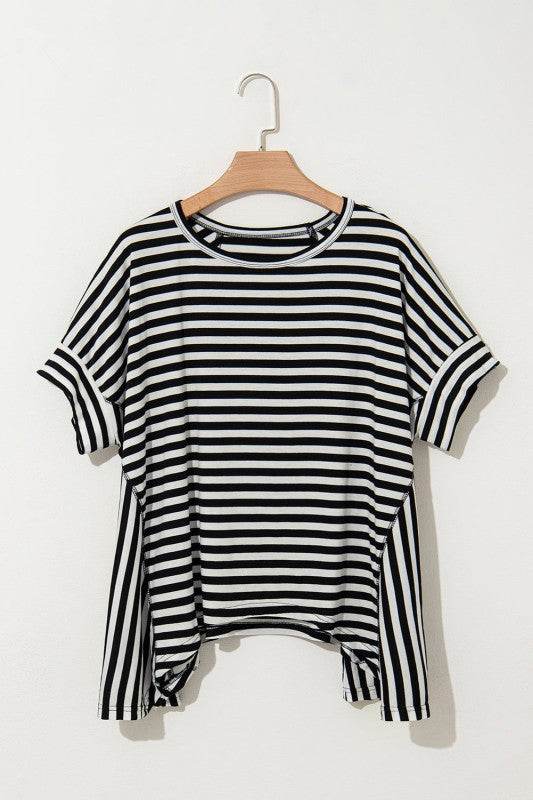 Cotton Black Striped Batwing Sleeve Oversized Top - Shop Style & More | Fresh Looks, Everyday Deals & Free Shipping
