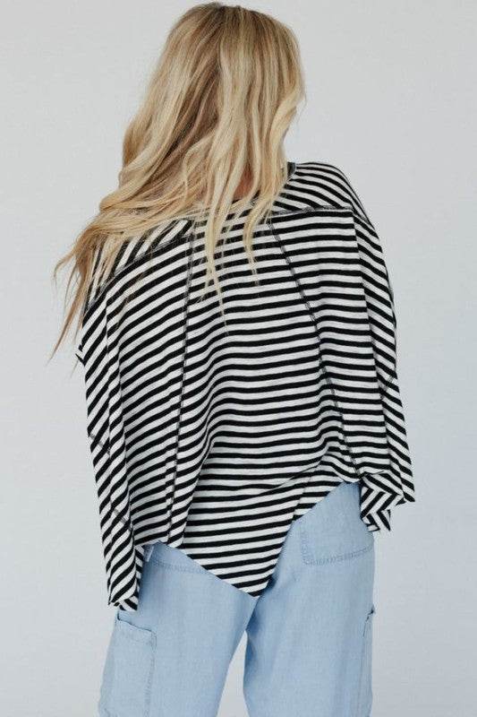 Cotton Black Striped Batwing Sleeve Oversized Top - Shop Style & More | Fresh Looks, Everyday Deals & Free Shipping