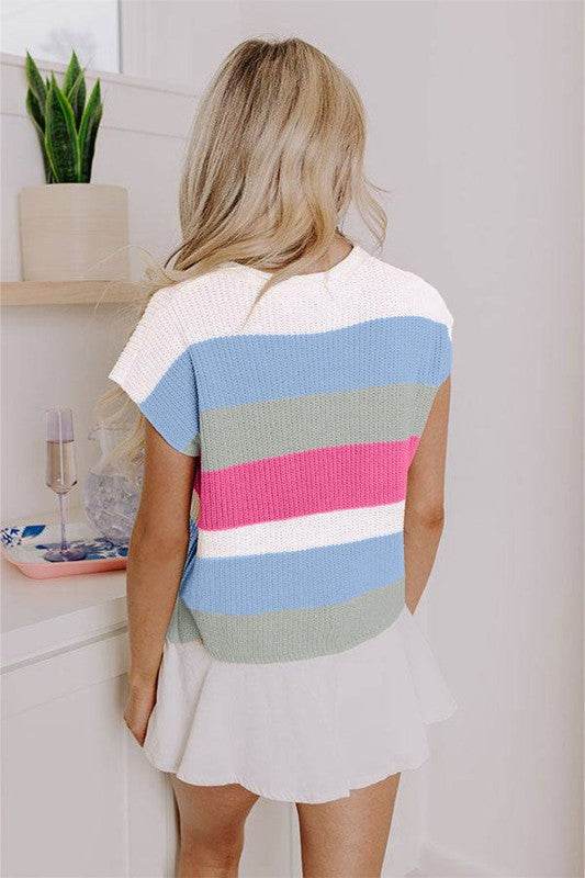 Multicolour Colorblock Notch V Neck Knit T Shirt - Shop Style & More | Fresh Looks, Everyday Deals & Free Shipping