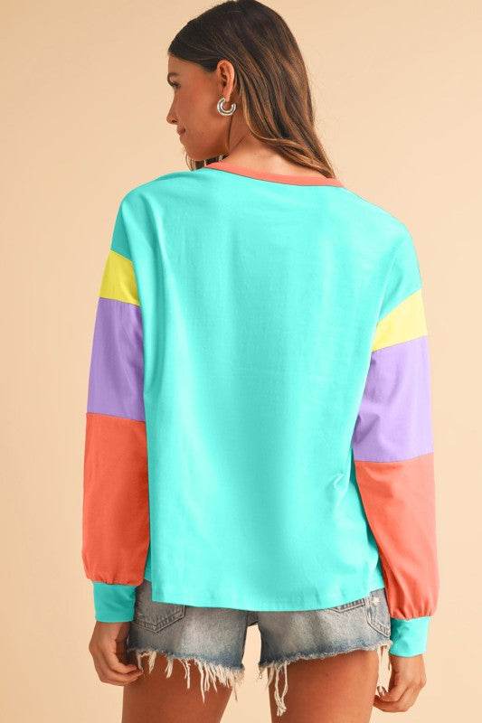 Dark Blue Color Block Sleeve Loose Fit Top - Shop Style & More | Fresh Looks, Everyday Deals & Free Shipping