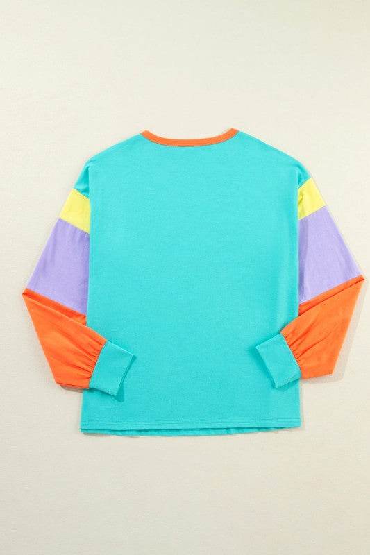 Dark Blue Color Block Sleeve Loose Fit Top - Shop Style & More | Fresh Looks, Everyday Deals & Free Shipping