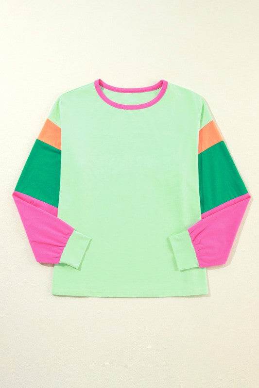 Dark Blue Color Block Sleeve Loose Fit Top - Shop Style & More | Fresh Looks, Everyday Deals & Free Shipping