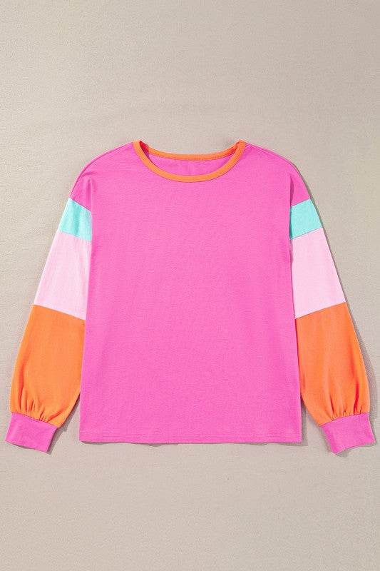Dark Blue Color Block Sleeve Loose Fit Top - Shop Style & More | Fresh Looks, Everyday Deals & Free Shipping