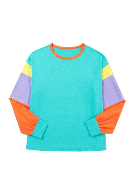 Dark Blue Color Block Sleeve Loose Fit Top - Shop Style & More | Fresh Looks, Everyday Deals & Free Shipping