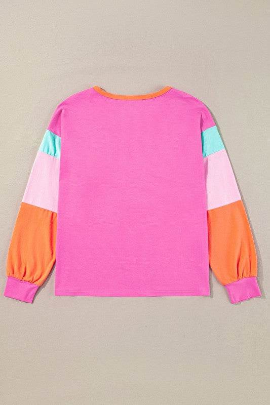Dark Blue Color Block Sleeve Loose Fit Top - Shop Style & More | Fresh Looks, Everyday Deals & Free Shipping
