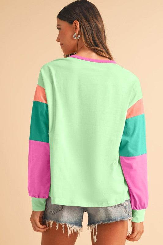 Dark Blue Color Block Sleeve Loose Fit Top - Shop Style & More | Fresh Looks, Everyday Deals & Free Shipping
