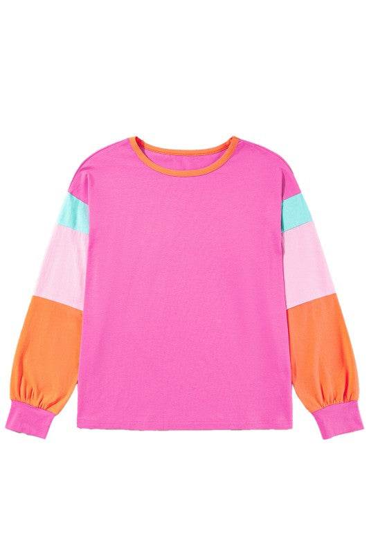 Dark Blue Color Block Sleeve Loose Fit Top - Shop Style & More | Fresh Looks, Everyday Deals & Free Shipping