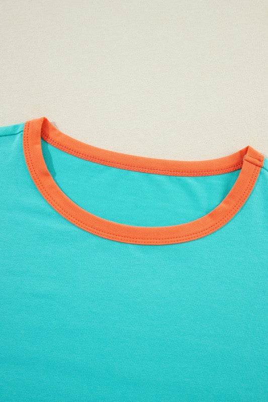 Dark Blue Color Block Sleeve Loose Fit Top - Shop Style & More | Fresh Looks, Everyday Deals & Free Shipping