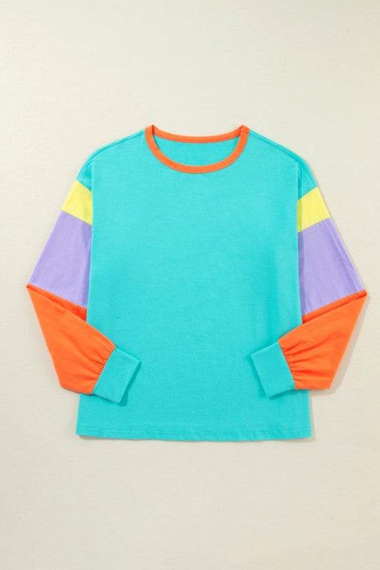 Dark Blue Color Block Sleeve Loose Fit Top - Shop Style & More | Fresh Looks, Everyday Deals & Free Shipping