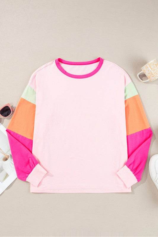 Dark Blue Color Block Sleeve Loose Fit Top - Shop Style & More | Fresh Looks, Everyday Deals & Free Shipping