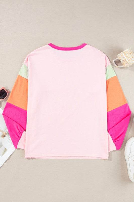 Dark Blue Color Block Sleeve Loose Fit Top - Shop Style & More | Fresh Looks, Everyday Deals & Free Shipping