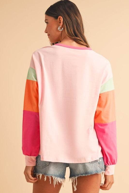 Dark Blue Color Block Sleeve Loose Fit Top - Shop Style & More | Fresh Looks, Everyday Deals & Free Shipping