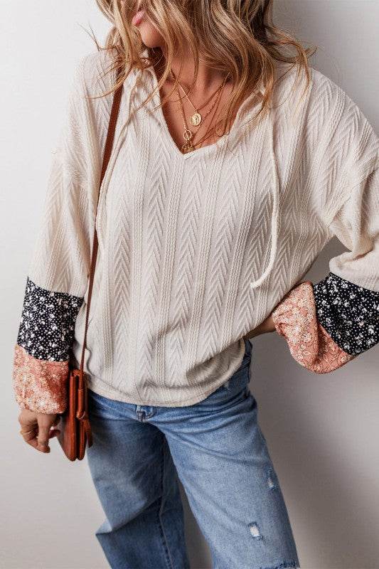 Cable knit print floral patch balloon blouse - Shop Style & More | Fresh Looks, Everyday Deals & Free Shipping