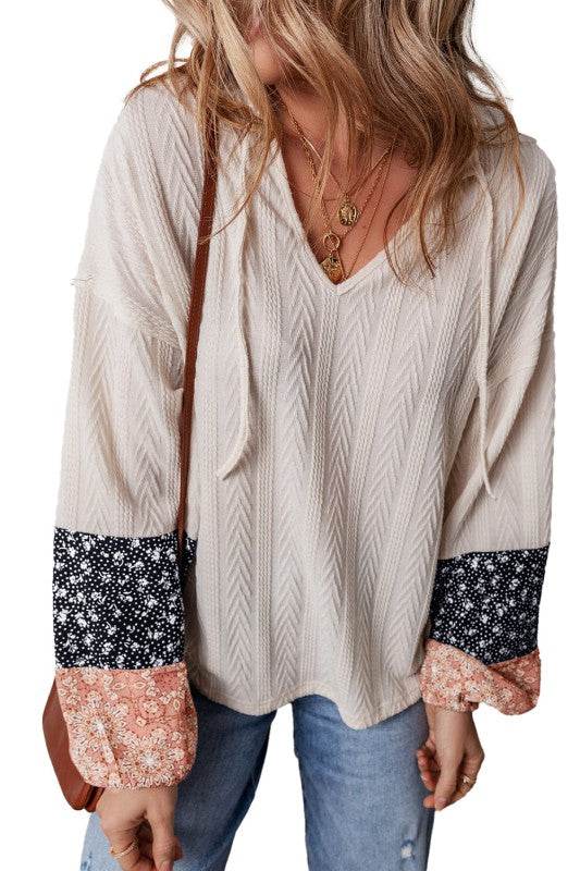 Cable knit print floral patch balloon blouse - Shop Style & More | Fresh Looks, Everyday Deals & Free Shipping