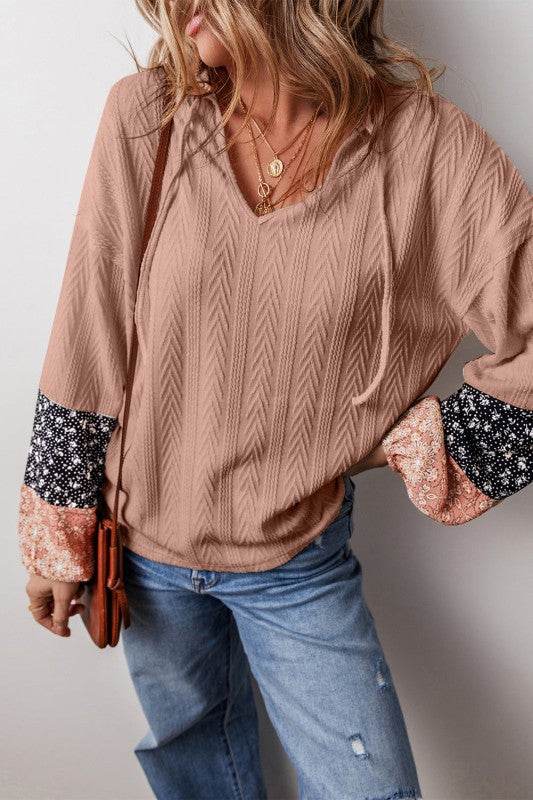 Cable knit print floral patch balloon blouse - Shop Style & More | Fresh Looks, Everyday Deals & Free Shipping