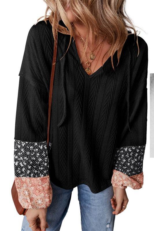 Cable knit print floral patch balloon blouse - Shop Style & More | Fresh Looks, Everyday Deals & Free Shipping