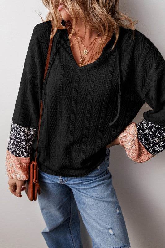 Cable knit print floral patch balloon blouse - Shop Style & More | Fresh Looks, Everyday Deals & Free Shipping