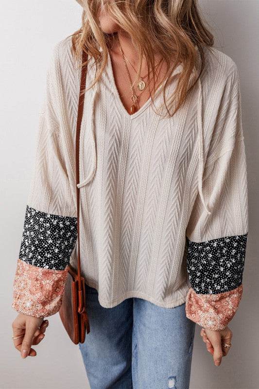 Cable knit print floral patch balloon blouse - Shop Style & More | Fresh Looks, Everyday Deals & Free Shipping