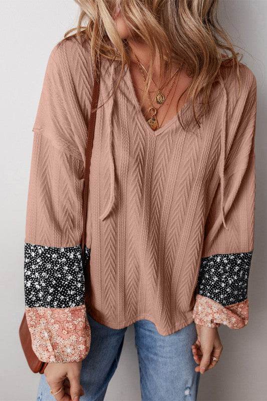 Cable knit print floral patch balloon blouse - Shop Style & More | Fresh Looks, Everyday Deals & Free Shipping
