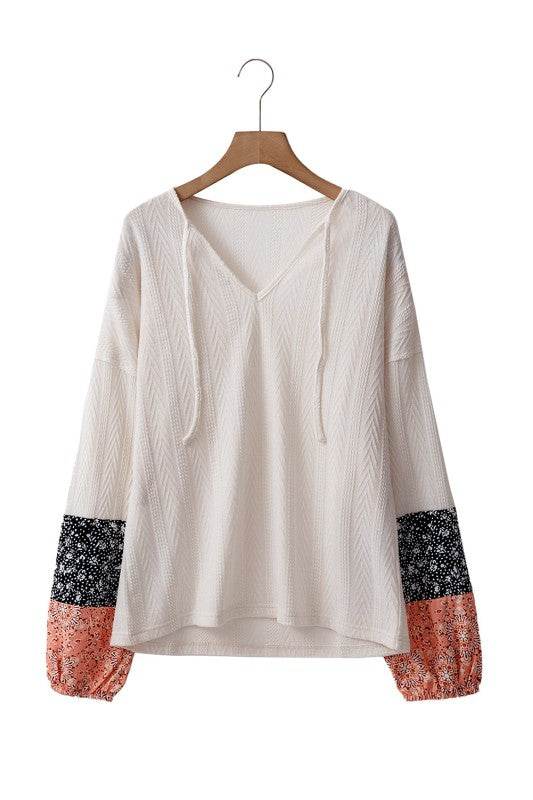 Cable knit print floral patch balloon blouse - Shop Style & More | Fresh Looks, Everyday Deals & Free Shipping