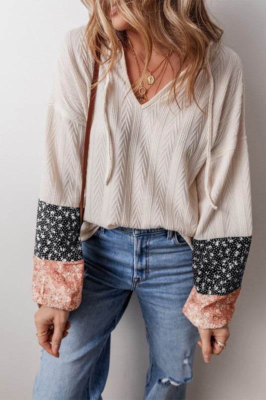 Cable knit print floral patch balloon blouse - Shop Style & More | Fresh Looks, Everyday Deals & Free Shipping