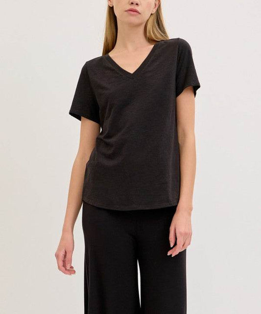 BAMBOO COTTON SLUB V NECK SHORT SLEEVE - Shop Style & More | Fresh Looks, Everyday Deals & Free Shipping