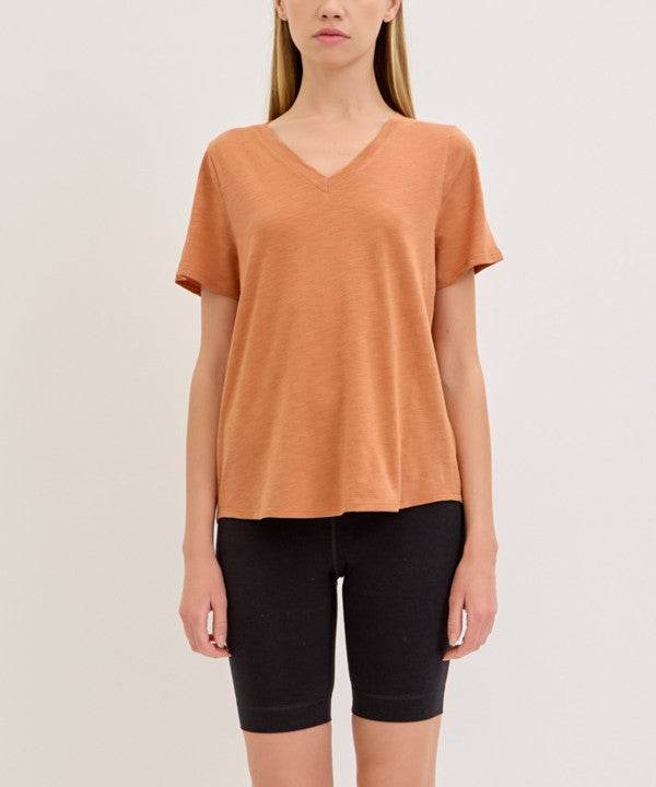 BAMBOO COTTON SLUB V NECK SHORT SLEEVE - Shop Style & More | Fresh Looks, Everyday Deals & Free Shipping