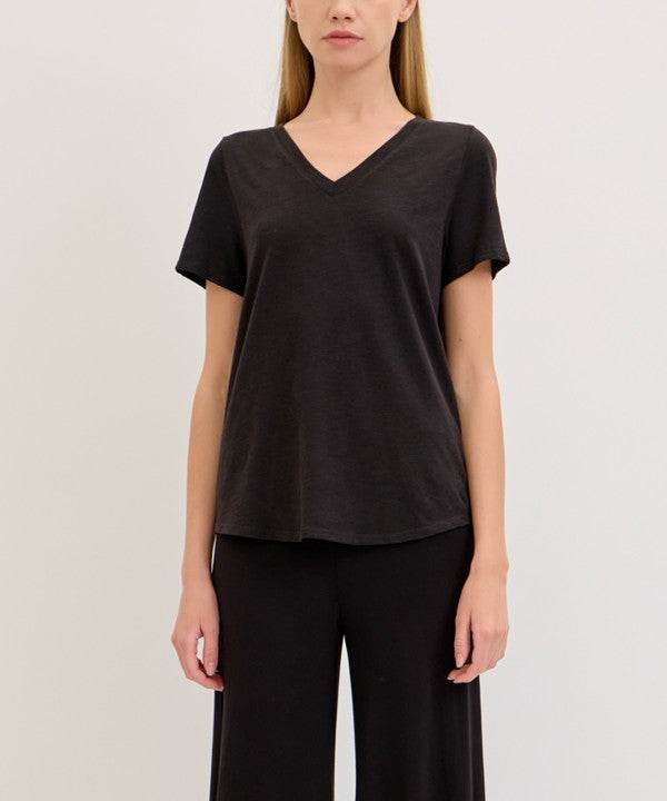 BAMBOO COTTON SLUB V NECK SHORT SLEEVE - Shop Style & More | Fresh Looks, Everyday Deals & Free Shipping